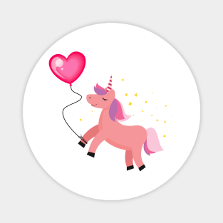 Cute Pink Unicorn & Heart Balloon Magnet